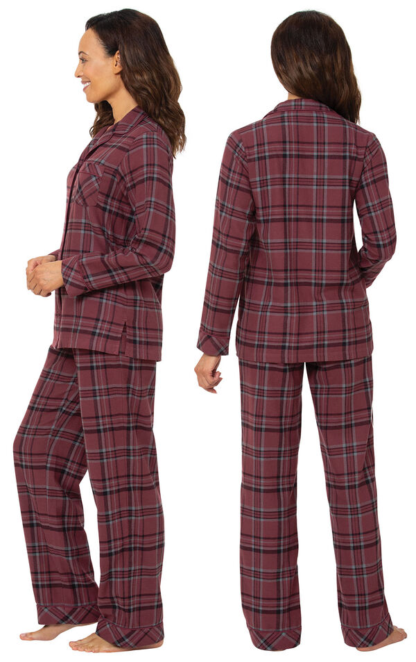 Burgundy Plaid Boyfriend Flannel Pajamas image number 1