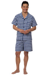 Navy Stripe Short Sleeve Button-Front Short Set for Men image number 2