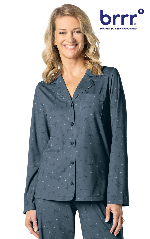 Button-Front Cooling Pajama Shirt - Starry Night