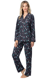 Model wearing Black with Bright Tree Print Button-Front PJ for Women  image number 0