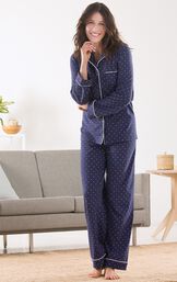 Classic Polka-Dot Women's Pajamas - Navy image number 2