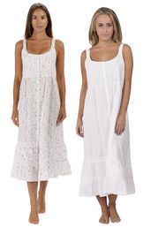 Models wearing Ruby Nightgown - Lilac Rose and Ruby Nightgown - White image number 0