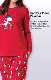 Graphic long-sleeve top and full-length, relaxed cotton flannel pants image number 3