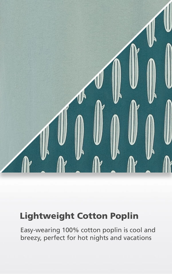 Teal lightweight cotton poplin with the following copy: Easy-wearing 100% cotton poplin is cool and breezy, perfect for hot nights and vacation image number 4
