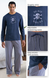 Blue Skull Print PJ with Graphic Tee for Men image number 2