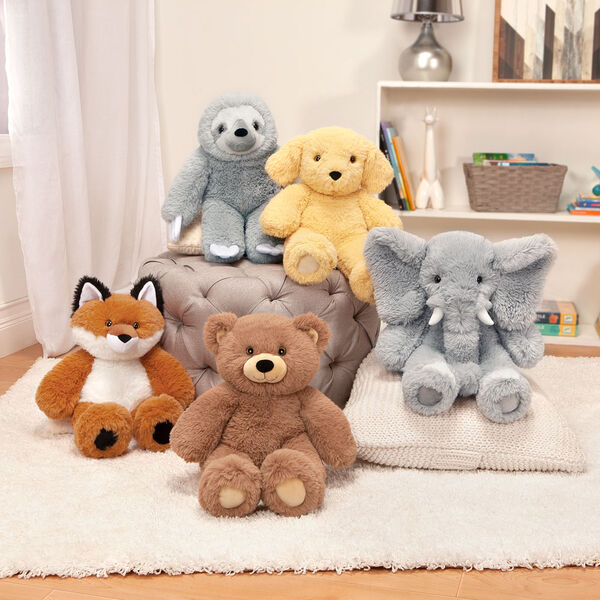 18" Oh So Soft Sloth - 18" Elephant, 18" Puppy, 18" Sloth, 18" Bear, and 18" Fox in a bedroom setting image number 6