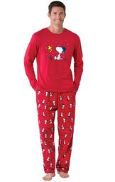 Model wearing Red Snoopy and Woodstock PJ for Men