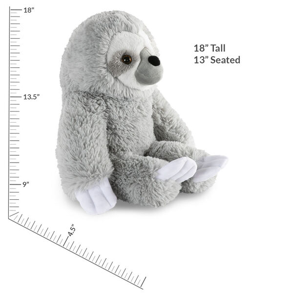 18" Oh So Soft Sloth - Side view of seated gray 18" Sloth with white claws and face with measurement of 18" tall or 13" seated image number 2