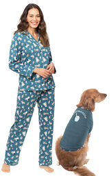 Coffee Dogs Button-Front Matching Pet & Owner Pajamas - Teal image number 0