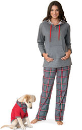 Models wearing Gray Plaid Matching PJs for Pet and Owner image number 0