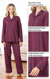 Model wearing Deep Red Print Button-Front PJ for Women image number 3