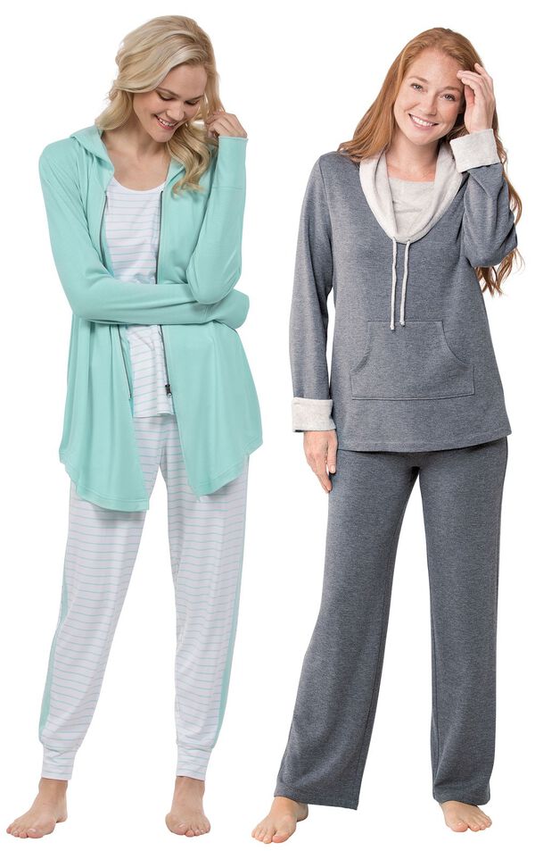 Models wearing Three-Piece Cute Pajama Set and World's Softest Pajamas - Charcoal. image number 0