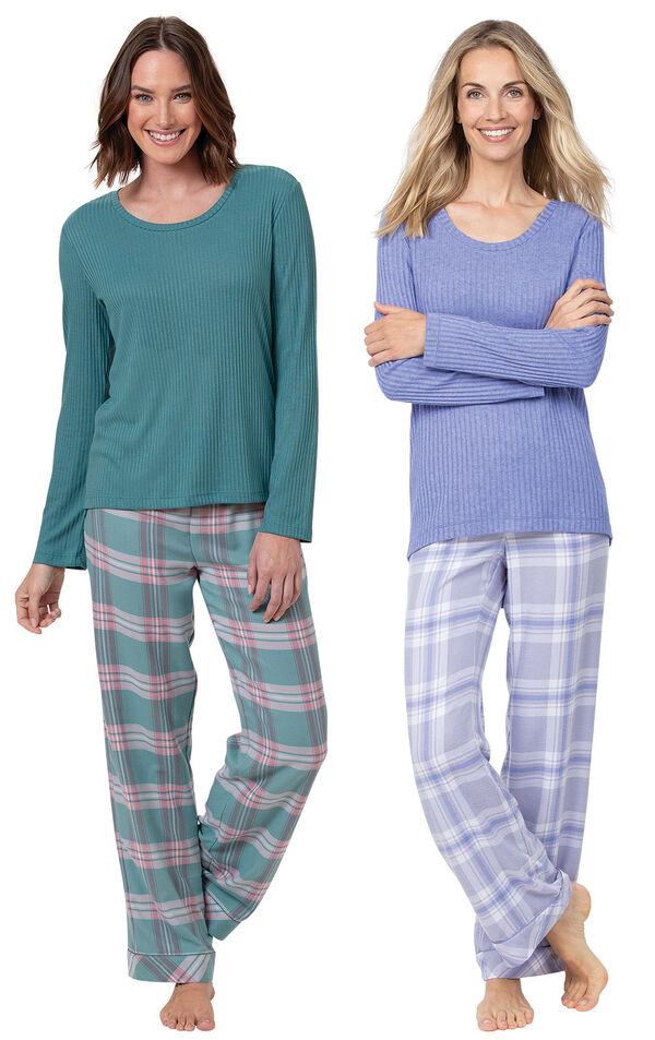Teal Plaid and Lavender Plaid World's Softest Flannel Pullover PJs Gift Set image number 0