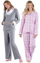 Gray Super Soft Cowl Neck & World's Softest Flannel Boyfriend Pajamas - Pink image number 0