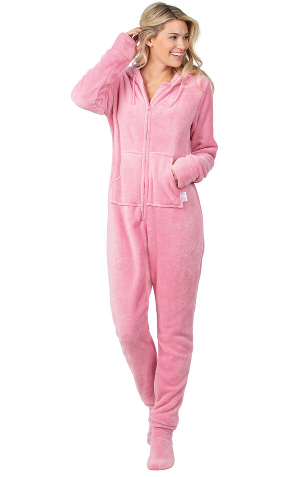 Model wearing Hoodie-Footie - Pink Fleece for Women image number 0
