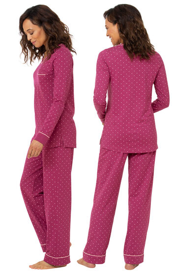 Classic Polka Dot Jersey Pullover Pajamas - Fuchsia