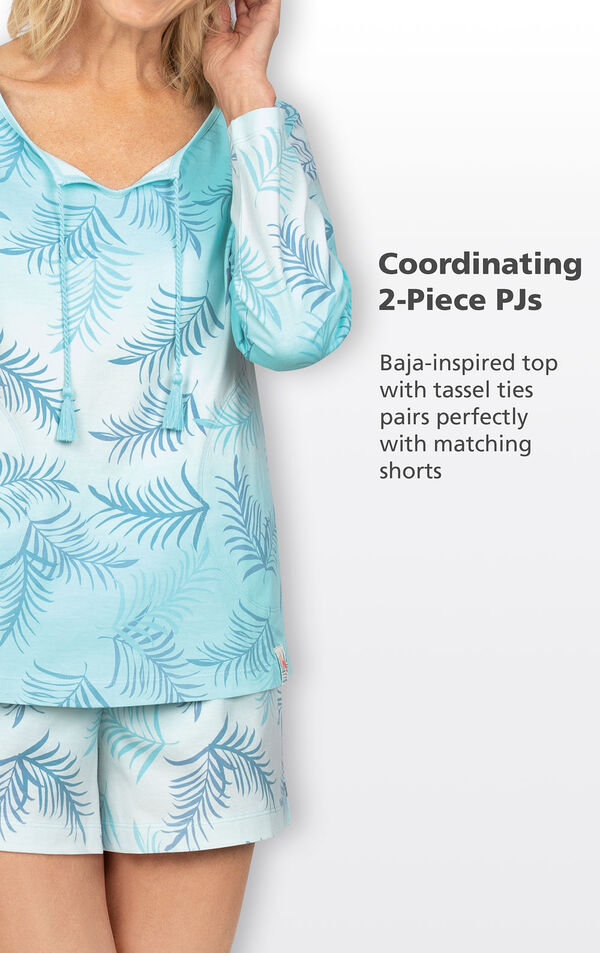 Blue Ombre Short Set Baja-inspired long-sleeve top with tassel ties pairs perfectly with matching shorts image number 3