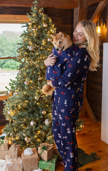 Christmas Dog Print Flannel Pajamas for Dog & Owner - Navy