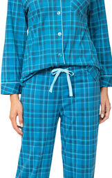 Plaid Jersey Button-Front Pajamas - Blue image number 3