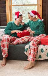 Modern Plaid Couples Pajamas - Evergreen image number 2