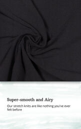 Black fabric swatch with the following copy: Our stretch knits are like nothing you've ever felt before image number 5