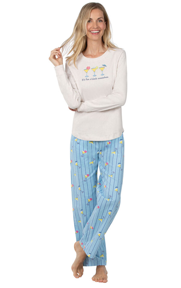 Model wearing Blue Stripe Margaritaville PJ with Graphic Tee for Women image number 0
