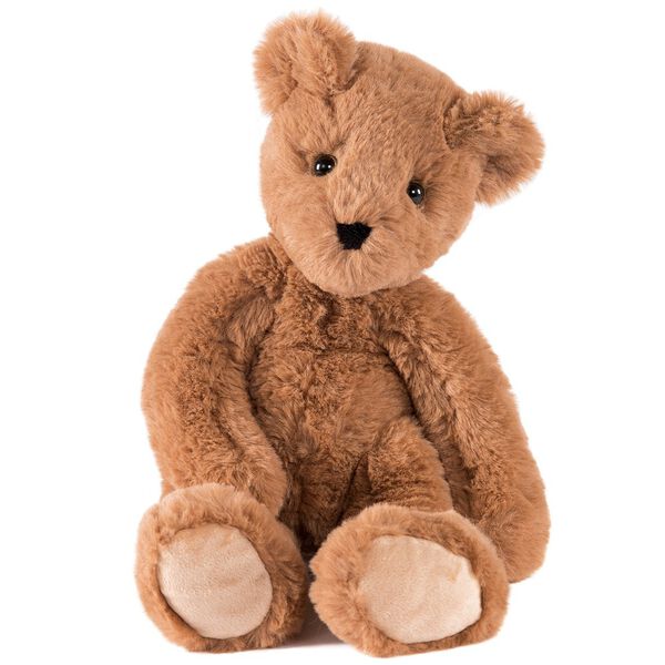 15" Buddy Bear - Front view - Slim seated honey brown bear with tan paw pads and brown eyes