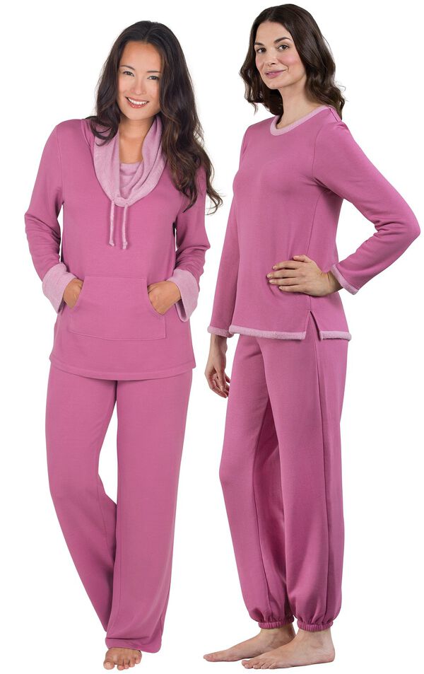 Models wearing World's Softest Jogger Pajamas - Raspberry and World's Softest Pajamas - Raspberry. image number 0