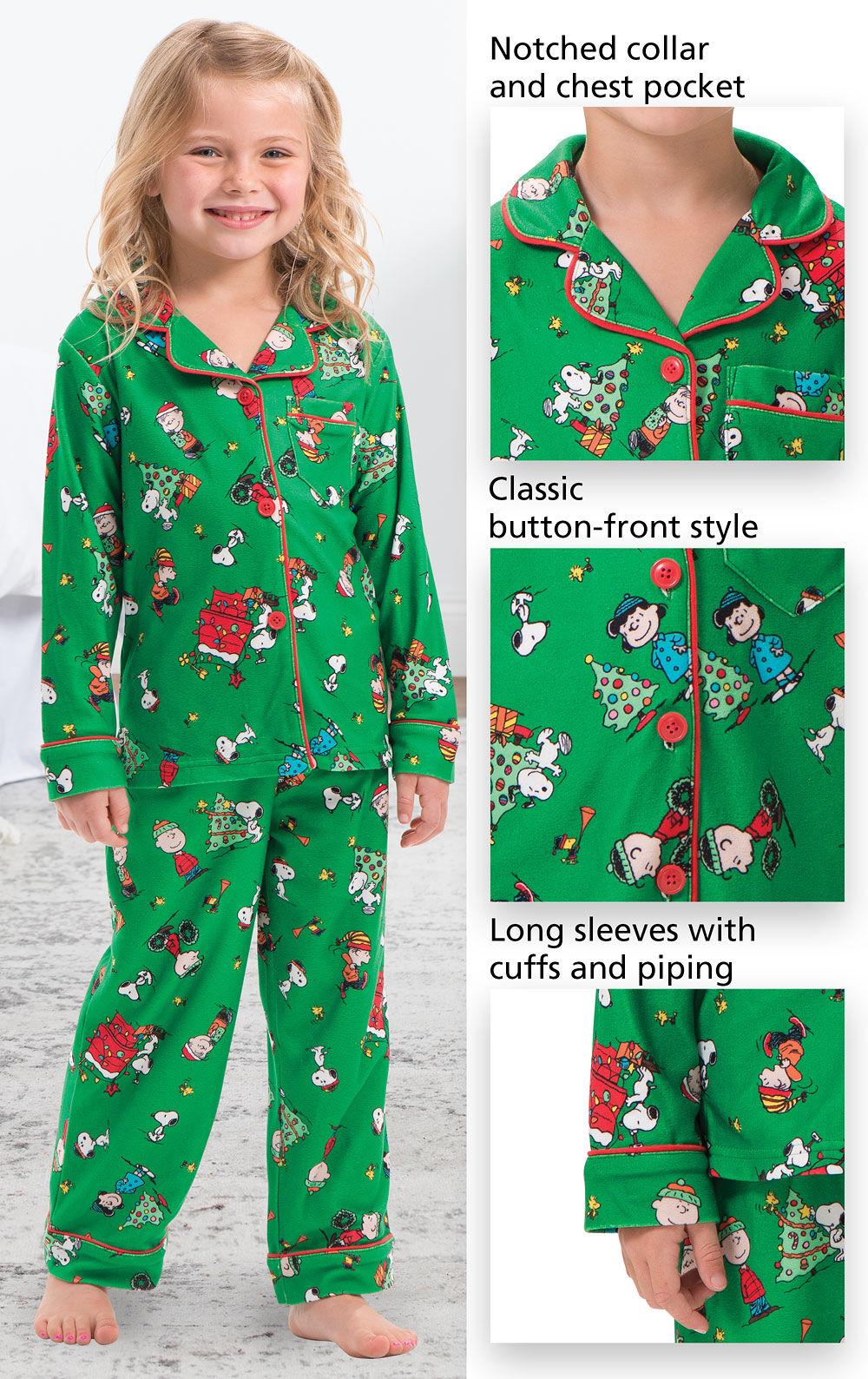 PajamaGram Unisex Toddler Christmas Pajamas Green Charlie Brown Christmas