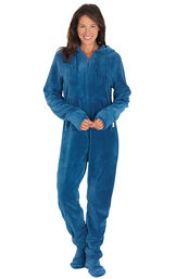 Model wearing Hoodie-Footie - Blue Fleece for Women image number 0