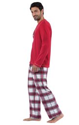 Model wearing Red and White Plaid Fleece PJ for Men, facing to the side image number 2