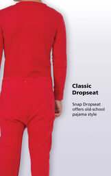 Close up of Red Dropseat PJ's Classic Dropseat. Snap Dropseat offers old-school pajama style. image number 3