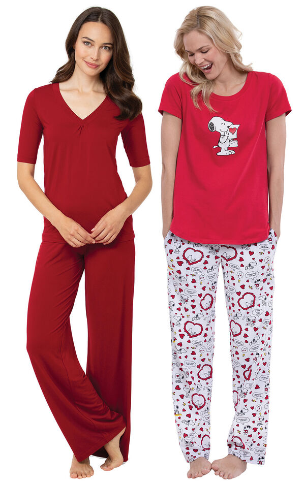 Red Naturally Nude PJs and Snoopy's Valentine PJs image number 0