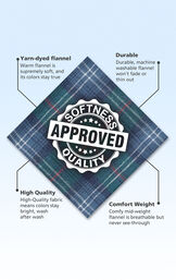 Green and Blue Heritage Plaid Swatch with the following copy: Yarn-dyed flannel is supremely soft. Machine washable flannel won't fade or thin out. High-quality fabric means colors stay bright. Comfy mid-weight fabric is breathable but never see through image number 4
