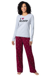 Model wearing Deep Red Hearts PJ for Women image number 0