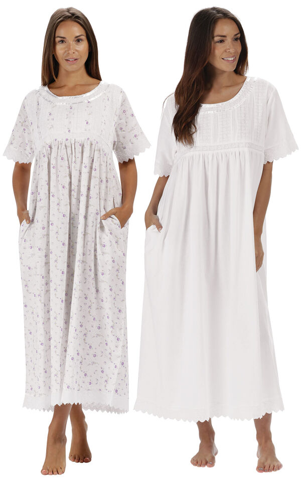 Models wearing Helena Nightgown - Lilac Rose and Helena Nightgown - White image number 0