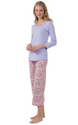 Model wearing Light Purple Floral Print PJ for Women, facing to the side image number 2