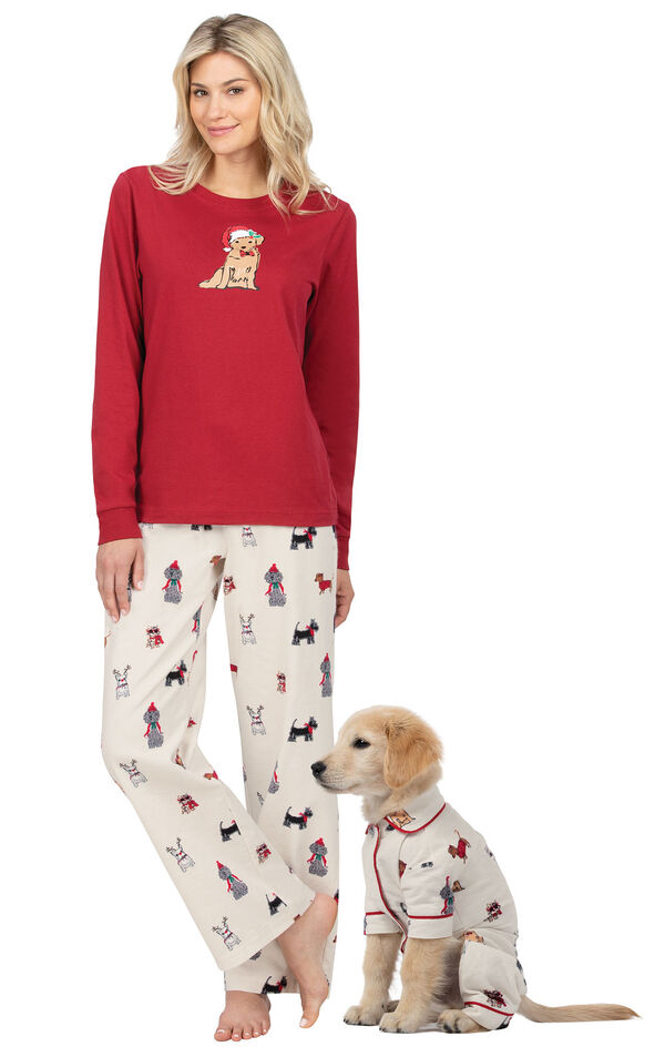 Models wearing Holiday Dog Print PJ for Pet and Owner image number 0