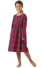 Model wearing Red Classic Plaid Gown for Girls image number 0
