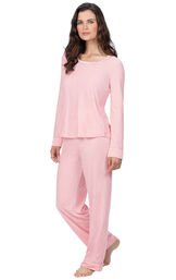 Model wearing Pink Velour PJ with Satin Trim for Women image number 0