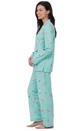 Model wearing Light Blue Dog Print Button-Front PJ for Women, facing to the side image number 2
