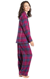 Model wearing Pink Plaid Button-Front PJ for Women, facing to the side image number 2