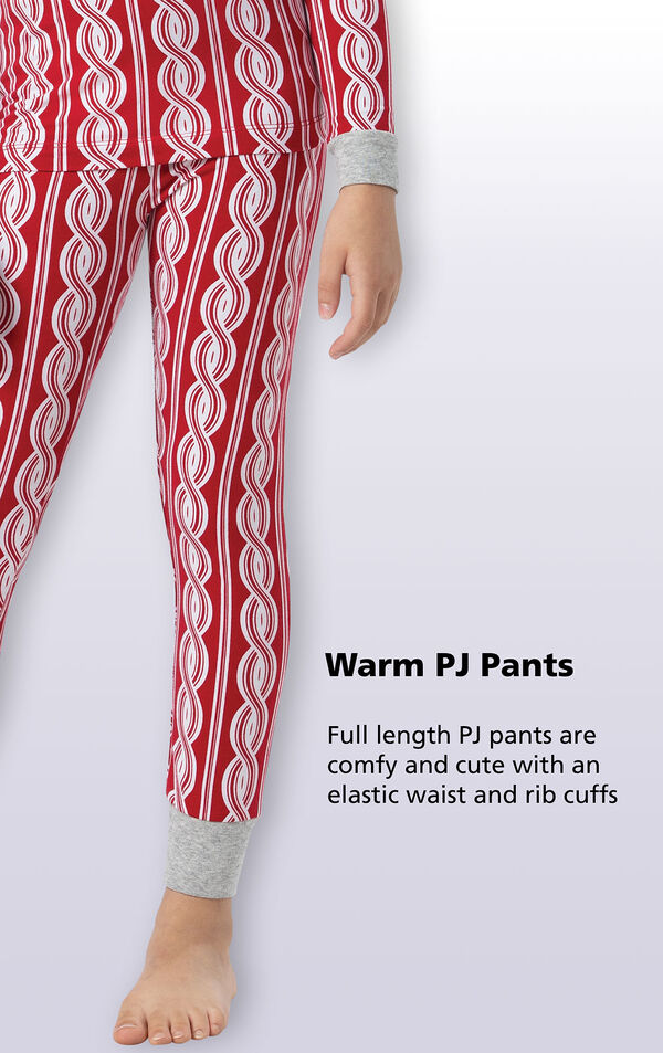 Red and White Peppermint Twist PJ for Girls feature Full-length PJ pants that are comfy and cute with an elastic waist and rib cuffs image number 3