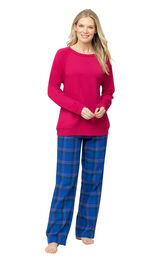 Indigo Plaid Soft French Terry & Flannel PJ's image number 0