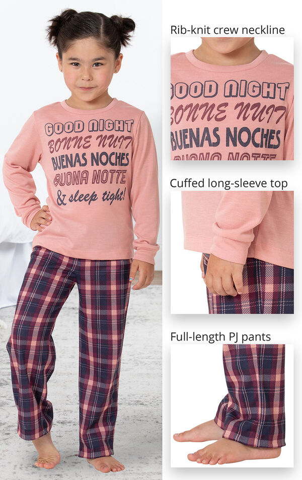 Long Sleeve Girls Pajamas - Plum Plaid image number 3