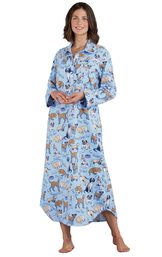 Model wearing Light Blue Dog Tired Print Gown for Women image number 0