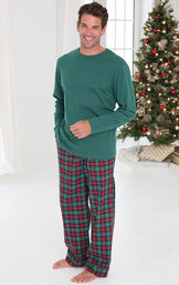 Red & Green Plaid Cotton Flannel Christmas Men's Pajamas image number 2