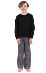 Model wearing Charcoal Gray and Black Stripe PJ for Youth image number 0