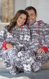 Nordic Fleece Hoodie-Footie His & Hers Matching Pajamas image number 2
