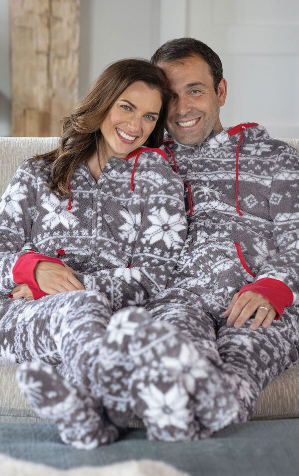 Nordic Fleece Hoodie-Footie His & Hers Matching Pajamas